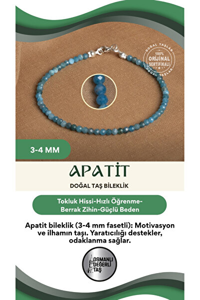 OSMANLI DEĞERLİ TAŞ Sertifikalı Apatit 3-4 mm Fasetli Kesim Doğal Taş Bileklik