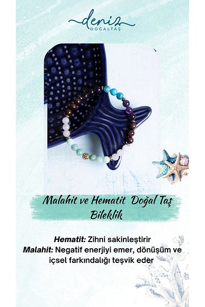 Deniz Doğal Taş Certified Malachite and Hematite Natural Stone Bracelet