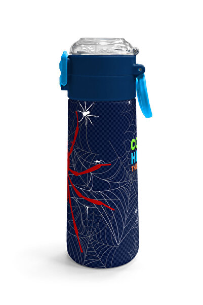 Coral High Kids Navy Blue Red Spider Patterned Steel Thermos with Straw and Direct Drinking 500 ml 31931