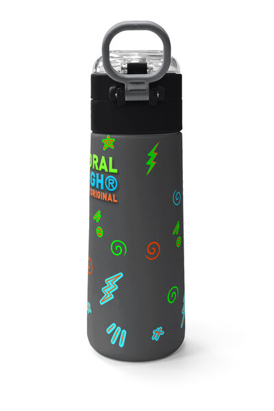 Coral High Kids Black Gray Dinosaur Patterned Steel Thermos with Straw and Direct Drinking 500 ml 31946