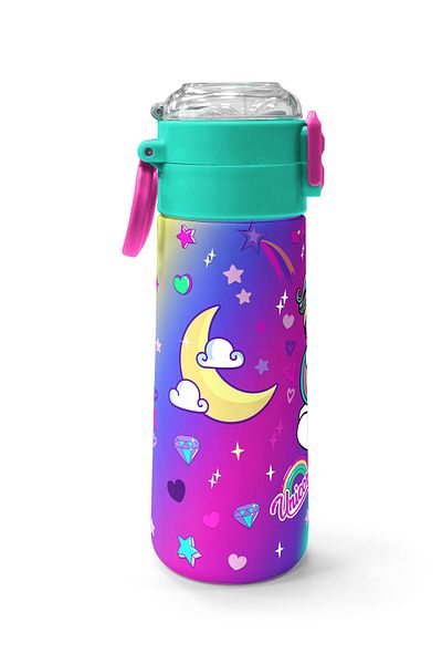 Coral High Lavender Water Green Unicorn Patterned Straw and Direct Drinking Steel Thermos 500 ml 31937