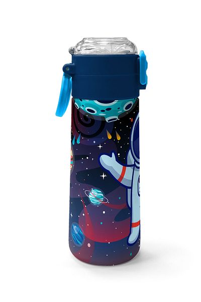Coral High Kids Saks Blue Astronaut Patterned Steel Thermos with Straw and Direct Drinking 500 ml 31933