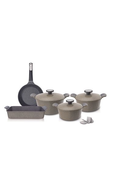 NEOFLAM Korean cookware set, 8 pieces, Extrema Beige Granite