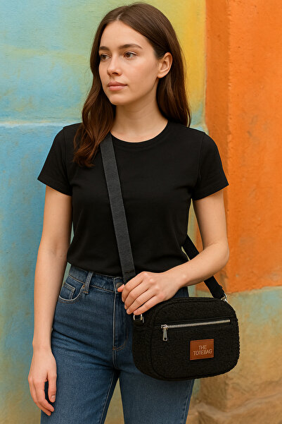 Mesisa Pofuduk Tüylü Peluş Kadın Siyah El Çantası Ve Omuz Çantası