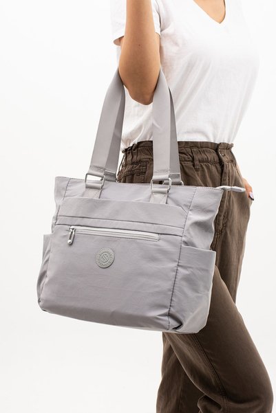 Sanmorris Women's Multi-Pocket Useful Water-Resistant Parachute Fabric Gray Colored Crossbody Hand and Shoulder Bag