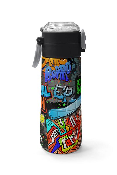 Coral High Kids Black Blue Graffiti Patterned Steel Thermos with Straw and Direct Drinking 500 ml 31972