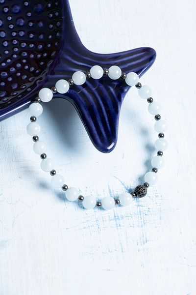 Deniz Doğal Taş Certified Aquamarine and Hematite Natural Stone Bracelet