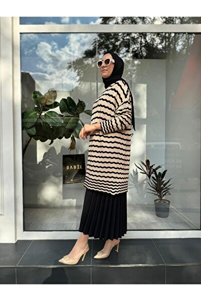 Invee Su Dalgası Desen Triko Tunik Siyah