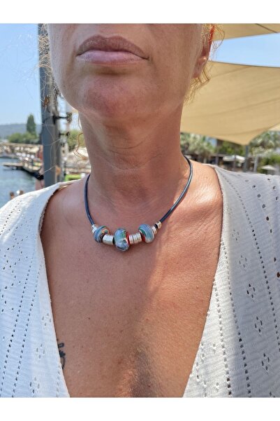 byebruketenci قلادة مصنوعة يدويًا من خرز زجاج مورانو من الجلد