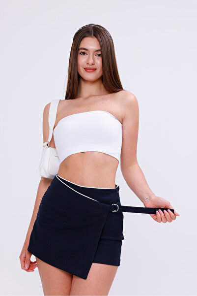 LA PANTE Kuşaklı Tokalı Lacivert Şort Etek