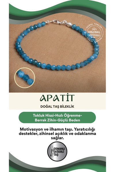 OSMANLI DEĞERLİ TAŞ Sertifikalı Apatit Doğal Taş Bileklik – İçsel Netlik ve İ...