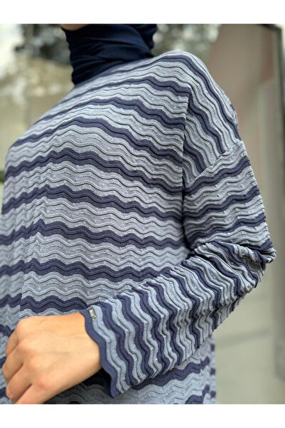 Invee Indigo Water Wave Patterned Knitwear Tunic