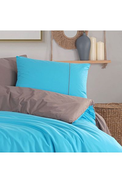 Hobby Double Hobby Di̇amont Turquoise-Brown Poplin Bedding Set