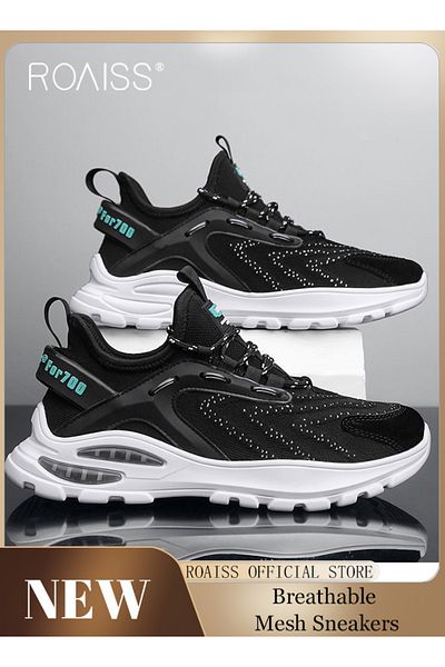 ROAISS New Men Lace up Front Letter Running Shoes Sneakers Sport Outdoor Non-slip Shoes