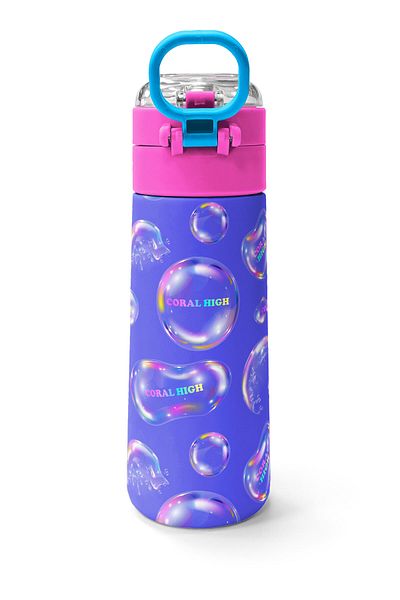 Coral High Kids Lavender Pink Bubble Patterned Straw and Direct Drinking Steel Thermos 500 ml 31981