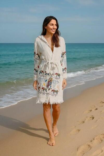 Batu Tasarım Cotton Muslin Printed Bathrobe Kimono