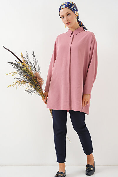 Bigdart Kadın Uzun Gömlek Tunik 5945 - Pudra