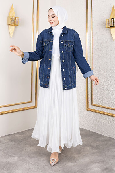 Tesettür Dünyası Джинсова куртка з кишенями Tsd250177 Темно-синя