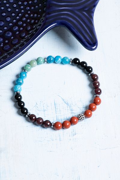 Deniz Doğal Taş Certified Apatite Hematite Jasper Amazonite Obsidian Garnet Bracelet
