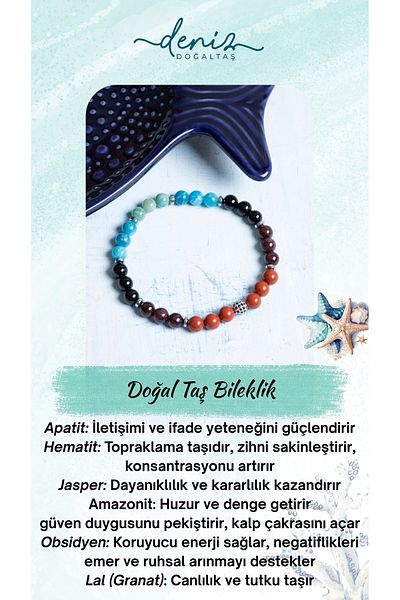 Deniz Doğal Taş Certified Apatite Hematite Jasper Amazonite Obsidian Garnet Bracelet