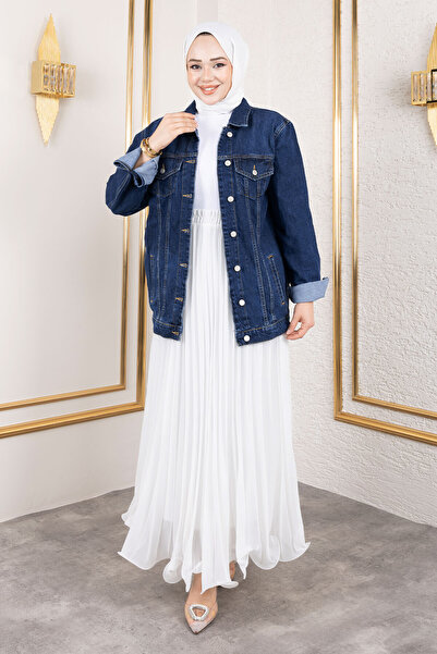 Tesettür Dünyası Джинсова куртка з кишенями Tsd250177 Темно-синя