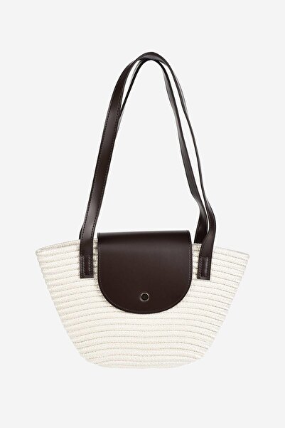 birizmoda Жіноча сумка з джутовою ручкою та кришкою - кремовий колір