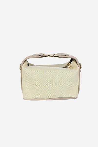 birizmoda Жіноча сумка з канвасу з металевою ручкою та деталями - кремовий колір