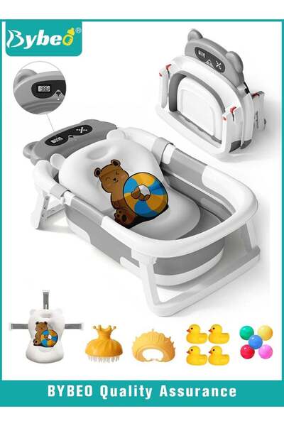 BYBEO 13 قطعة حوض استحمام للأطفال قابل للطي مع استشعار درجة الحرارة + وسادة ح...
