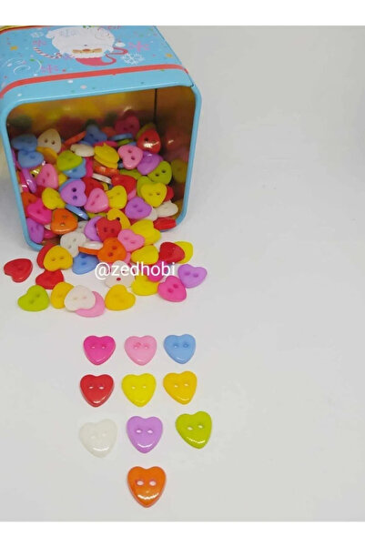 Zedhobi 100 Adet 12 Mm Karışık Renkli Mini Kalp Şekilinde Düğme