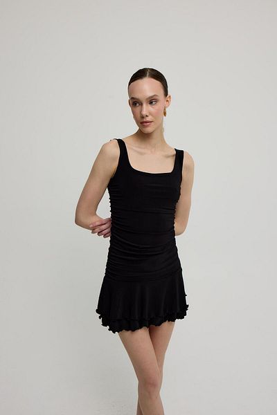 TUBİA Women's Black Thick Strap Dress with Shirring Detail on the Sides
