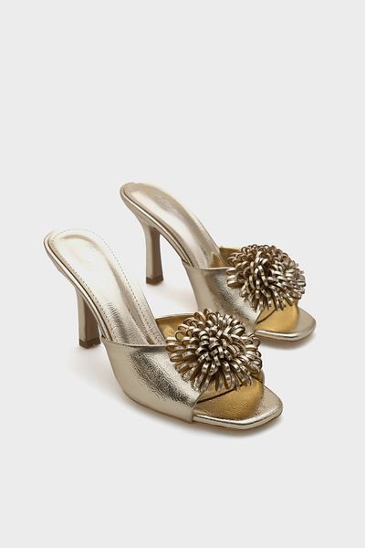 Capone Outfitters Lory Medium Heeled Floral Metallic Women's Slippers