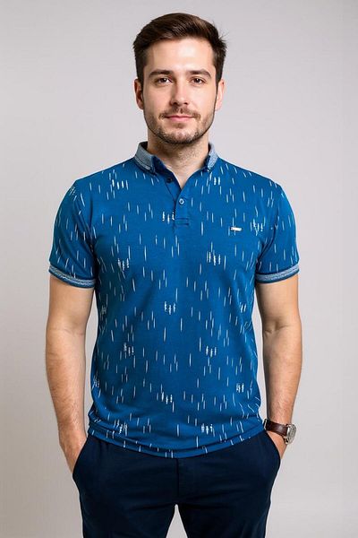 Tex Republic Tricou bărbătesc din bumbac, cu decolteu polo, de culoare albastră