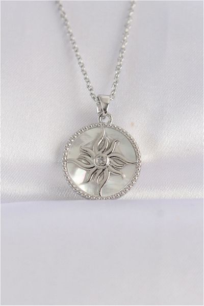 Store 316L Steel Chain Silver Color Oval Design Sun Necklace - Tj-Bko8663