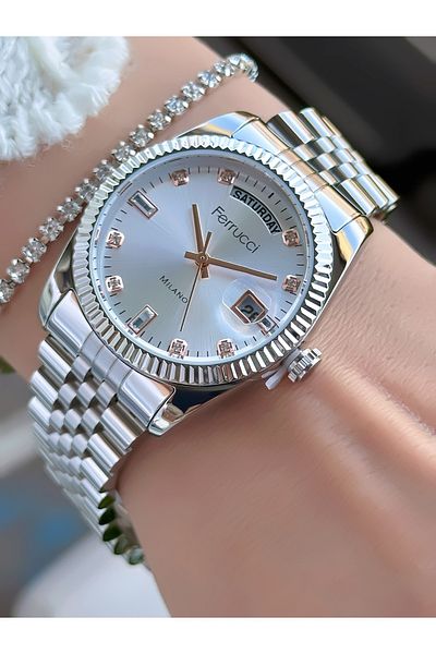 Ferrucci Woman's Wrist Watch with Steel Cord Calnder 3 Atm Waterproof 2 Years Warranty