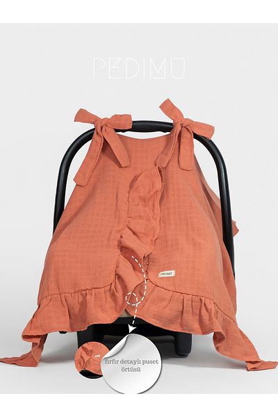 Pedimu Muslin Brick Color Ruffle Detailed Muslin Stroller Cover
