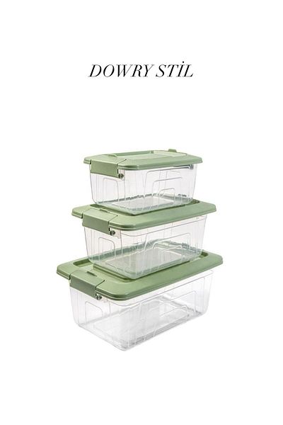 DOWRY STİL Eco Triple Storage Container Set 1.2 Lt - 2.05 Lt - 3.45 Lt Green Snl