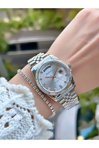 Ferrucci Woman's Wrist Watch with Steel Cord Calnder 3 Atm Waterproof 2 Years Warranty