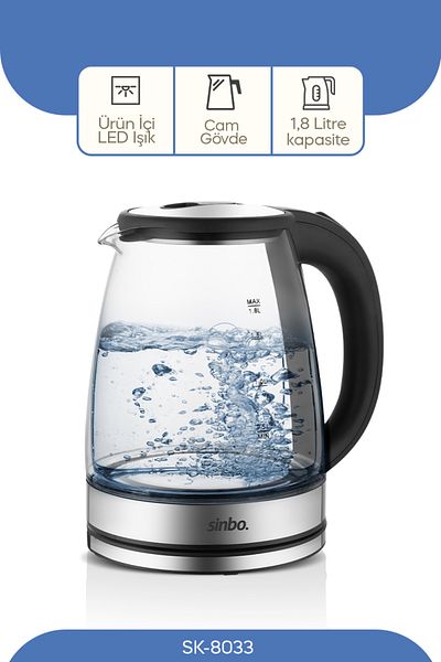 Sinbo Sk-8033 Wireless Glass Water Heater Kettle 1.8L