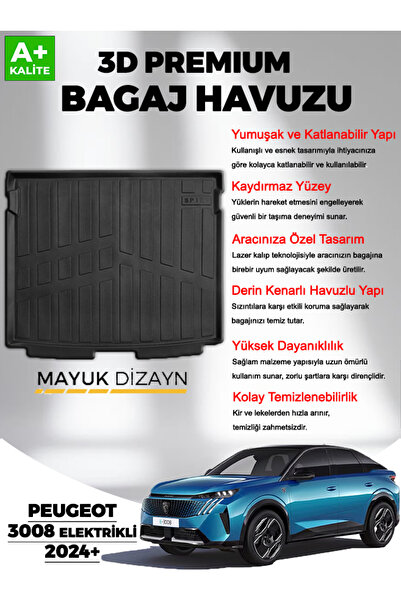 Mayuk Dizayn Peugeot 3008 Elektrikli Sonrası MYK 3D Premium Yumuşak Bagaj Havuzu