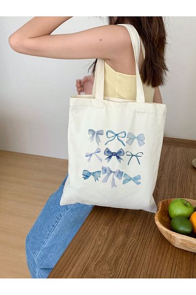 designedfy Blue Bow Waterproof Printed Cloth Bag