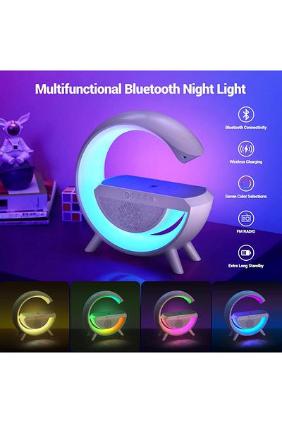 Primo Plus مكبر صوت لاسلكي محمول بتقنية البلوتوث مع 256 وضع إضاءة RGB، وشاحن لاسلكي بقوة 15 وات، ومنبه، ومصباح