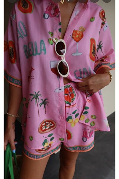 Butik Şenel La Bella Vita Keten Şort Gömlek Takım