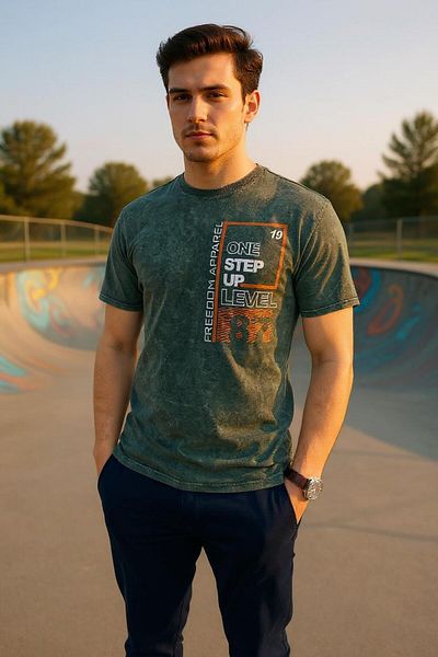 Tex Republic Men's Gray Digital Printed Fit Cut Cotton T-shirt