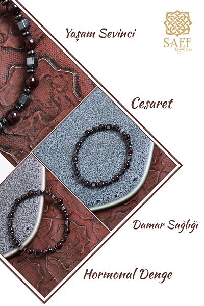 Saff Doğal Taş Certified Garnet and Hematite Balance Bracelet