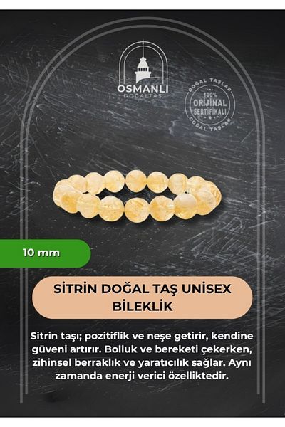 OSMANLI DOĞAL TAŞ Citrine 10mm Natural Stone Unisex Bracelet