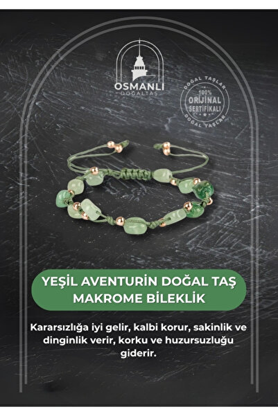 OSMANLI DOĞAL TAŞ Yeşil Aventurin Natürel Kesim Doğal Taş Makrome Bileklik