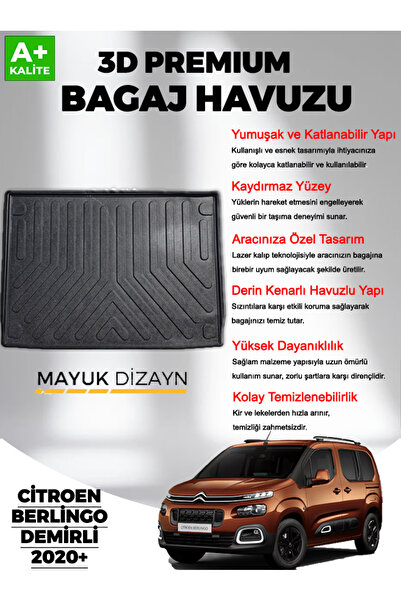 Mayuk Dizayn Citröen Berlingo 2019 Sonrası MYK 3D Premium Yumuşak Bagaj Havuz...