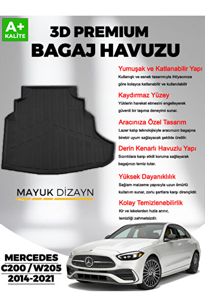 Mayuk Dizayn Mercedes C200 W205 2014-2021 MYK 3D Premium Yumuşak Bagaj Havuzu