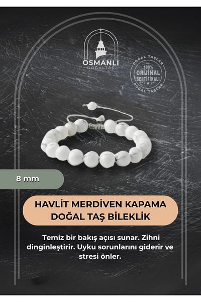 OSMANLI DOĞAL TAŞ Howlite 8 mm Ladder Closure Natural Stone Bracelet