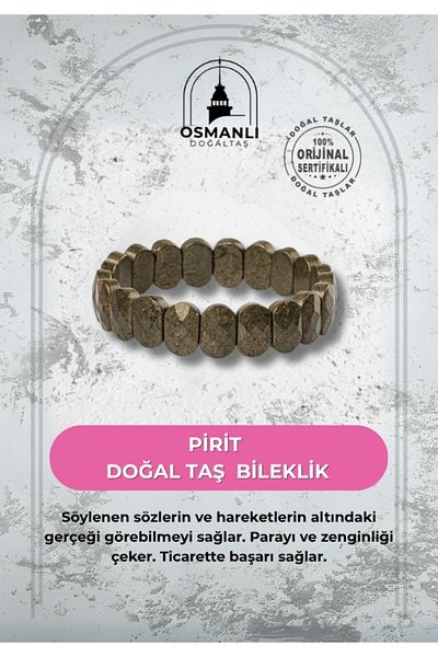 OSMANLI DOĞAL TAŞ Pyrite Natural Stone Wide Cut Bracelet